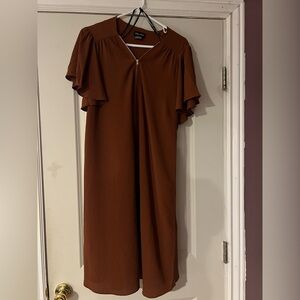 City Chic Brown Zip Front Waste Tie Dress